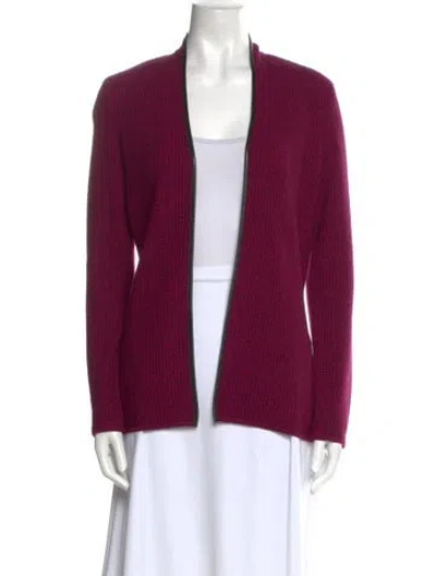 Pre-owned St John Wool Open Front Sweater In Purple