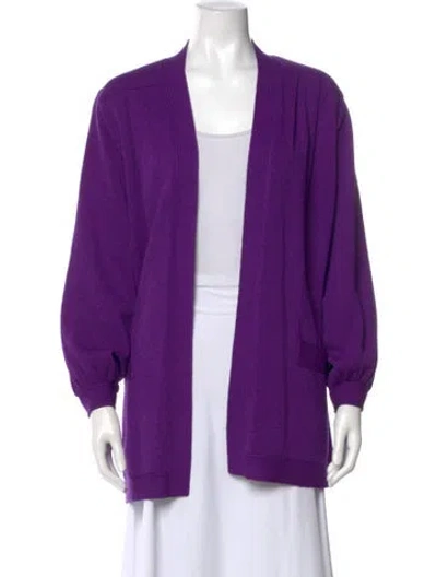 Pre-owned St John Wool Open Front Sweater In Purple