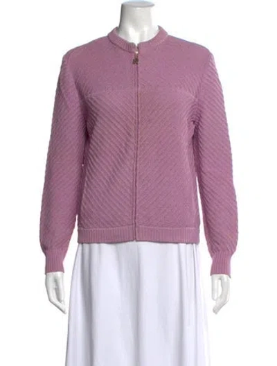Pre-owned St John Wool Open Front Sweater In Purple