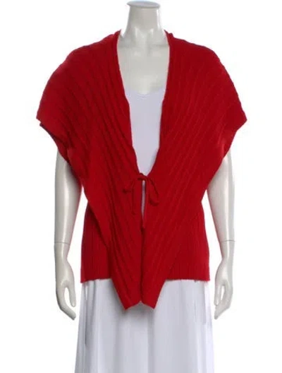 Pre-owned St John Wool Open Front Sweater In Red