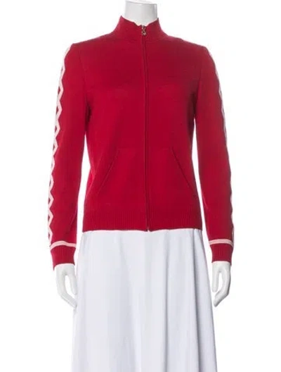 Pre-owned St John Wool Open Front Sweater In Red