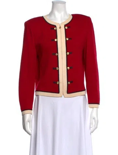 Pre-owned St John Wool Open Front Sweater In Red