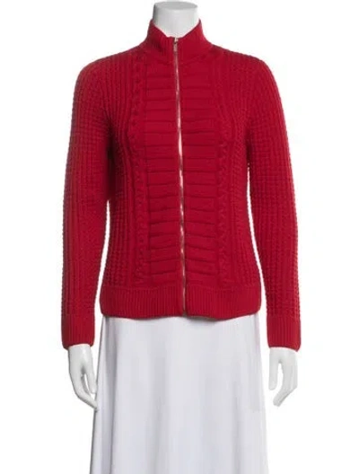 Pre-owned St John Wool Open Front Sweater In Red