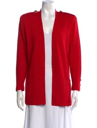 Pre-owned St John Wool Open Front Sweater In Red