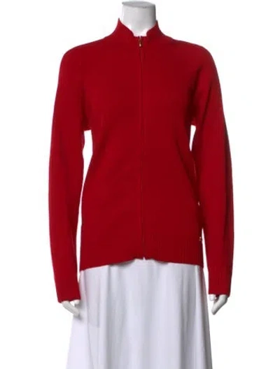 Pre-owned St John Wool Open Front Sweater In Red