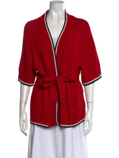 Pre-owned St John Wool Open Front Sweater In Red