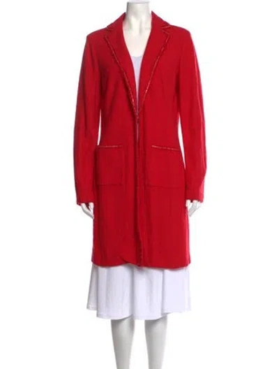 Pre-owned St John Wool Open Front Sweater In Red