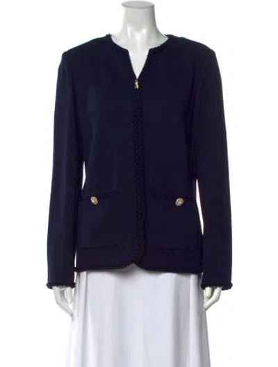 Pre-owned St John Wool Open Front Sweater W/ Tags In Blue