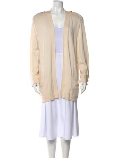 Pre-owned St John Wool Open Front Sweater In White