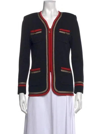 Pre-owned St John Wool Open Front Top In Black