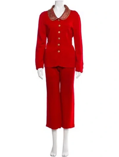 Pre-owned St John Wool Pantsuit In Red