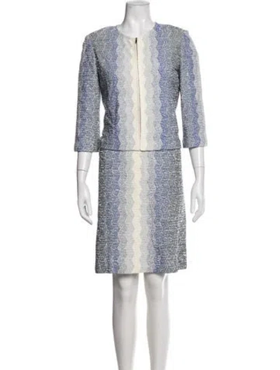 Pre-owned St John Wool Patterned Dress Set In Blue