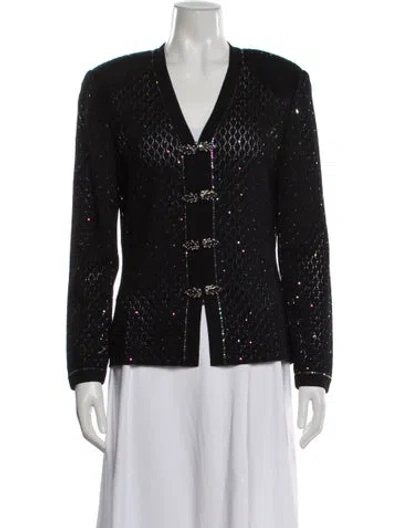 Pre-owned St John Wool Patterned Evening Jacket In Black