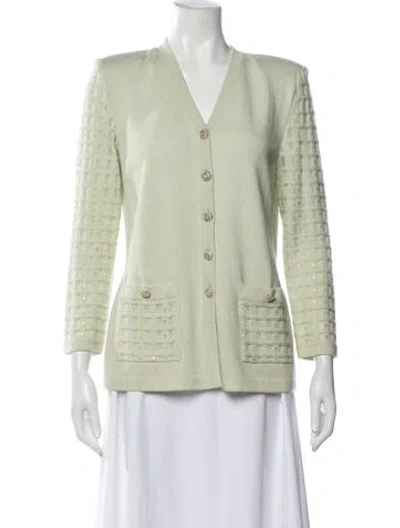 Pre-owned St John Wool Patterned Evening Jacket In Green