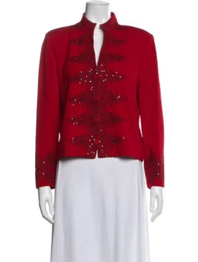 Pre-owned St John Wool Patterned Evening Jacket In Red