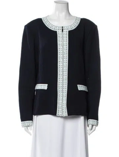 Pre-owned St John Wool Patterned Jacket In Blue