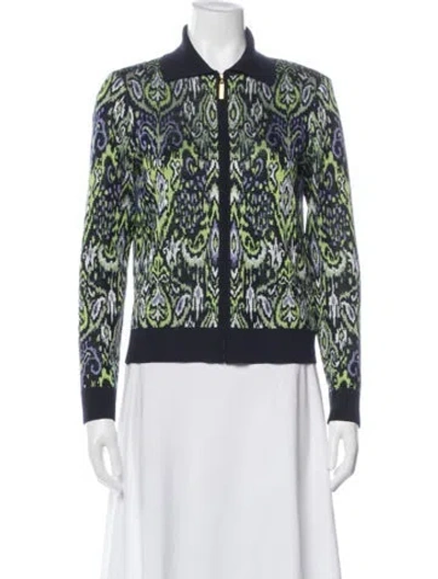 Pre-owned St John Wool Patterned Jacket In Blue