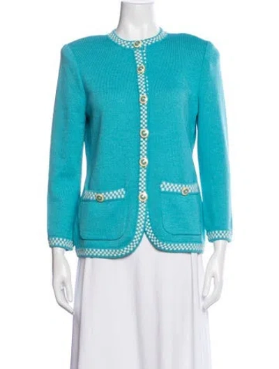 Pre-owned St John Wool Patterned Jacket In Blue