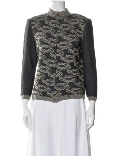 Pre-owned St John Wool Patterned Jacket In Gray
