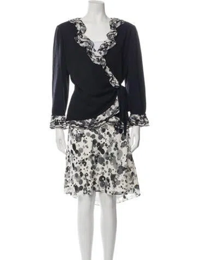 Pre-owned St John Wool Patterned Skirt Set In Black