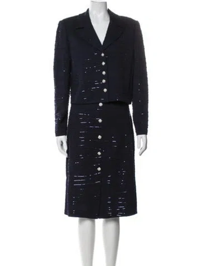 Pre-owned St John Wool Patterned Skirt Set In Blue