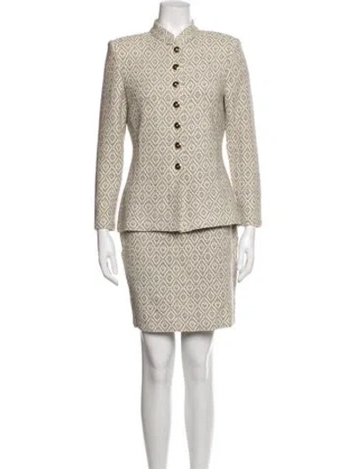 Pre-owned St John Wool Patterned Skirt Set In Neutrals