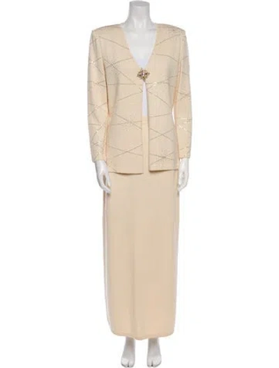 Pre-owned St John Wool Patterned Skirt Set In White