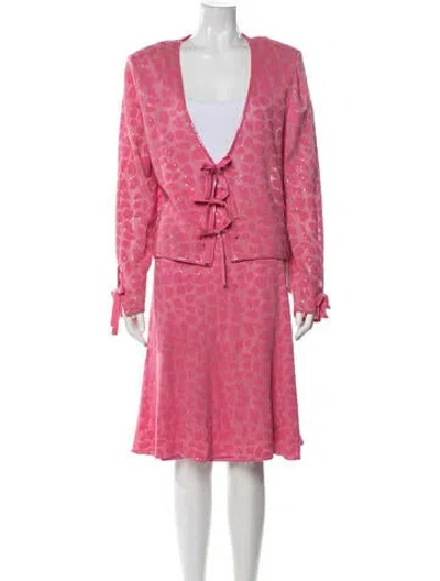 Pre-owned St John Wool Patterned Skirt Suit In Pink