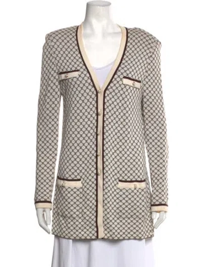 Pre-owned St John Wool Patterned Sweater In White