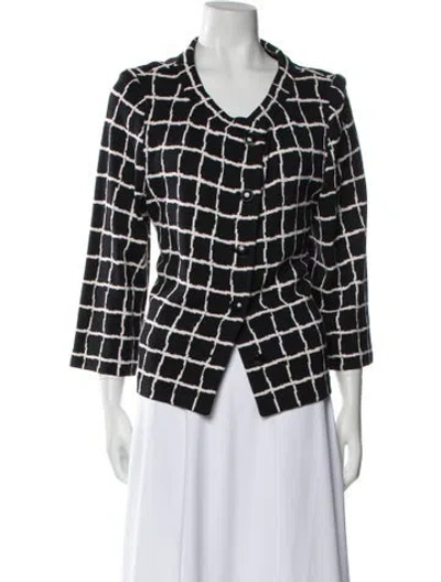 Pre-owned St John Wool Plaid Print Blazer In Black