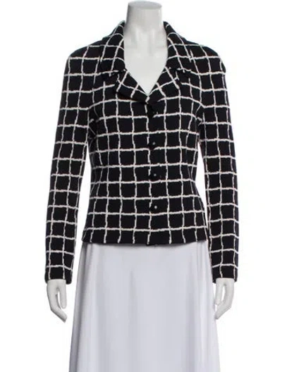 Pre-owned St John Wool Plaid Print Blazer In Black