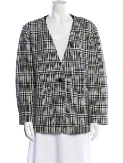Pre-owned St John Wool Plaid Print Blazer In Black