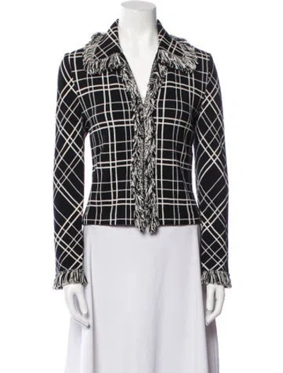 Pre-owned St John Wool Plaid Print Blazer In Black