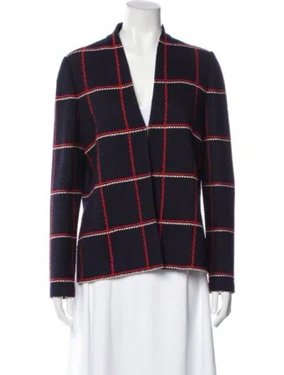 Pre-owned St John Wool Plaid Print Blazer In Blue