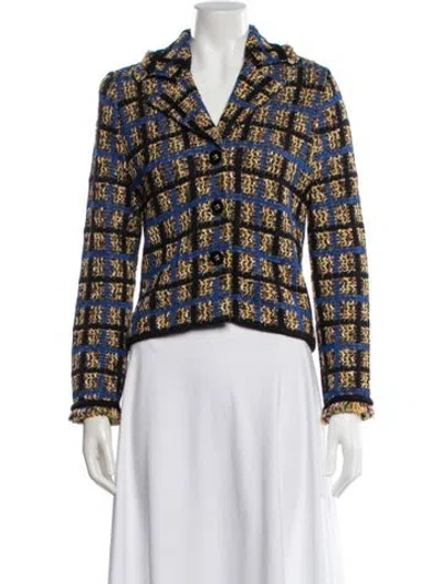 Pre-owned St John Wool Plaid Print Blazer In Blue