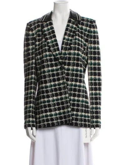Pre-owned St John Wool Plaid Print Blazer In Green