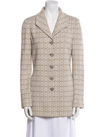 Pre-owned St John Wool Plaid Print Blazer In Neutral