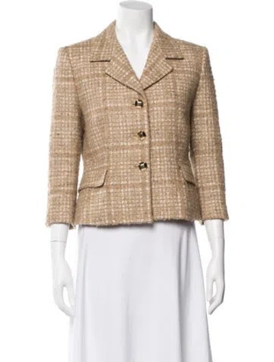 Pre-owned St John Wool Plaid Print Blazer In Neutral