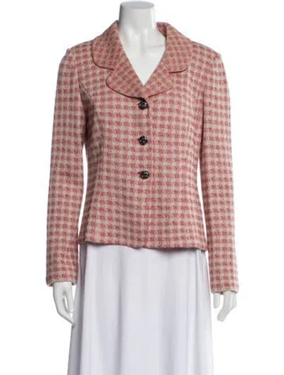 Pre-owned St John Wool Plaid Print Blazer In Pink