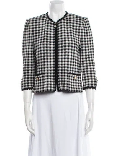 Pre-owned St John Wool Plaid Print Blazer In White