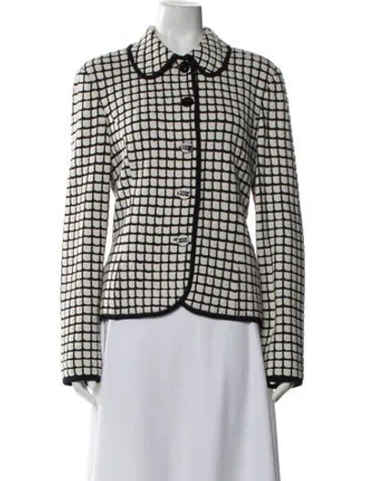 Pre-owned St John Wool Plaid Print Blazer In White