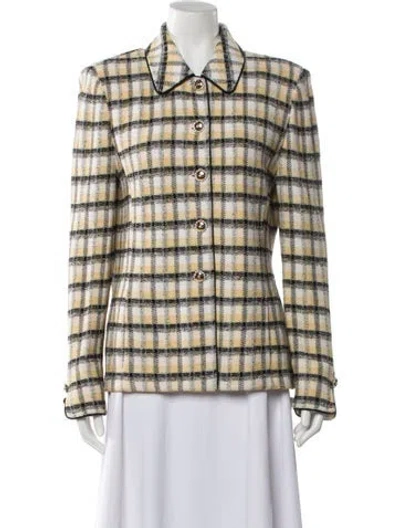 Pre-owned St John Wool Plaid Print Blazer In Yellow
