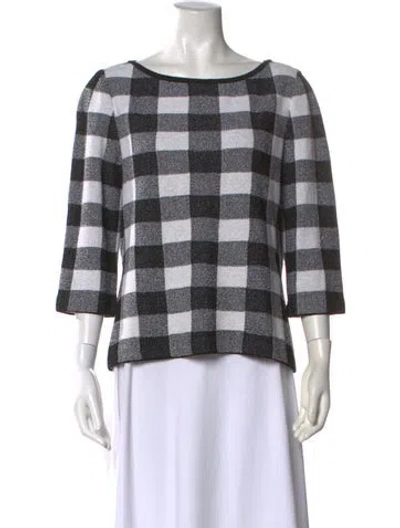 Pre-owned St John Wool Plaid Print Blouse W/ Tags In White
