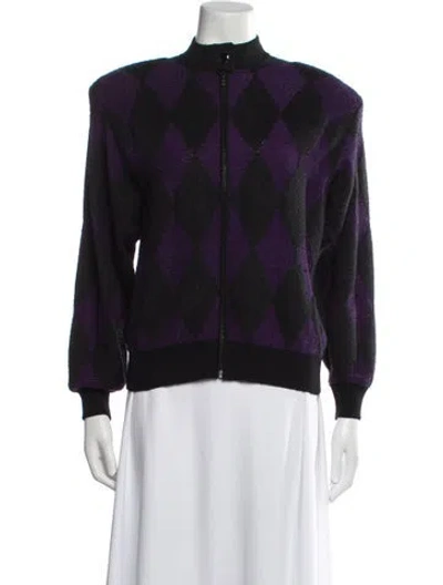 Pre-owned St John Wool Plaid Print Bomber Jacket In Purple