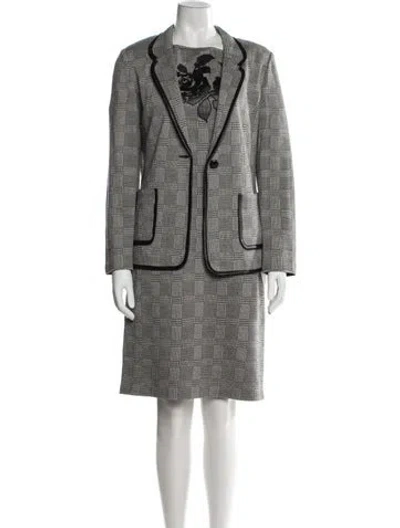 Pre-owned St John Wool Plaid Print Dress Set In Black