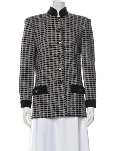 Pre-owned St John Wool Plaid Print Evening Jacket