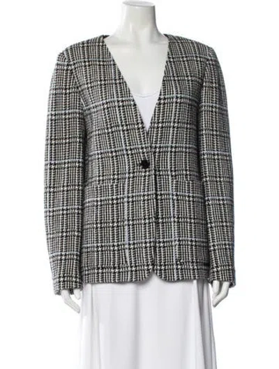 Pre-owned St John Wool Plaid Print Evening Jacket In Black