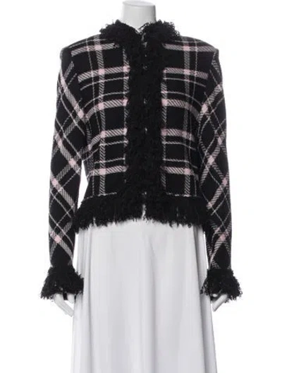 Pre-owned St John Wool Plaid Print Evening Jacket In Black