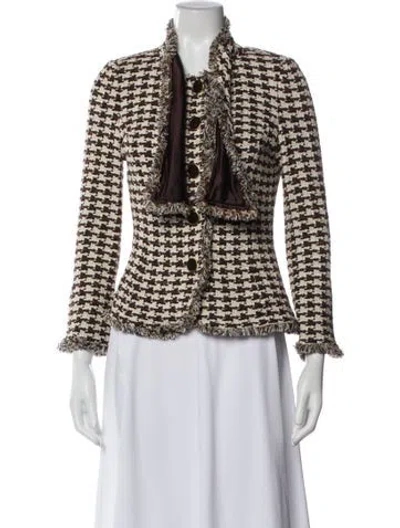 Pre-owned St John Wool Plaid Print Evening Jacket In Brown