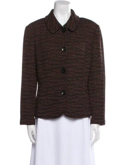 Pre-owned St John Wool Plaid Print Evening Jacket In Brown